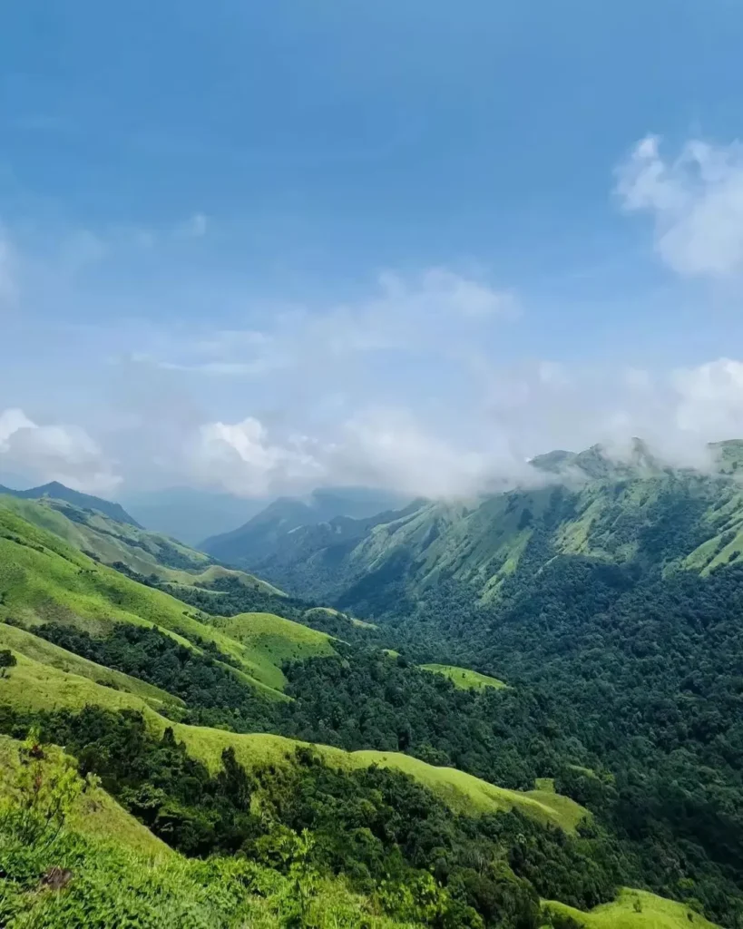 Rolling green hills and valleys. Devaramane Viewpoint, Karnataka.