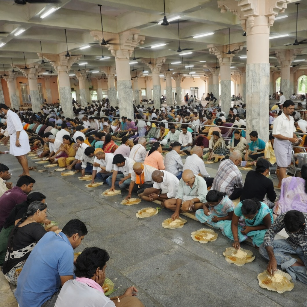Dharmasthala Temple offers free food (Annadana) to all visitors