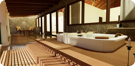 Private jacuzzi and outdoor deck at RiverMist luxury villa in Chikmagalur