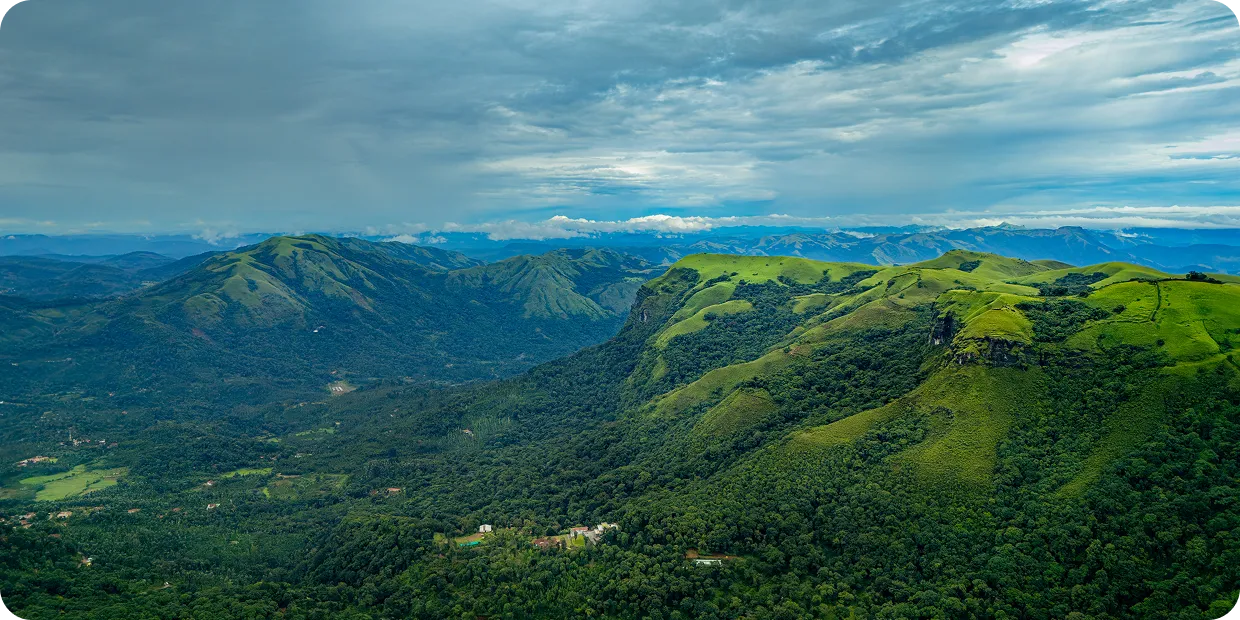 Western Ghats landscape near RiverMist private villas in Chikmagalur
