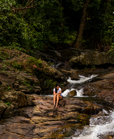Natural waterfall viewpoint near RiverMist riverfront villas in Chikmagalur
