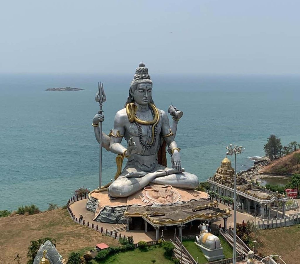 Tall Lord Shiva statue at Murudeshwar Temple. Karnataka coast.