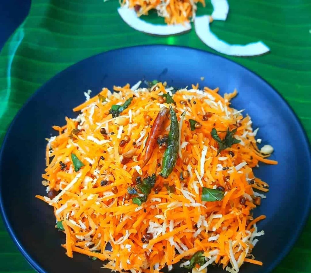 Malnad cuisines important dish is Hesarubele Carrot also known as Mung dal carrot salad