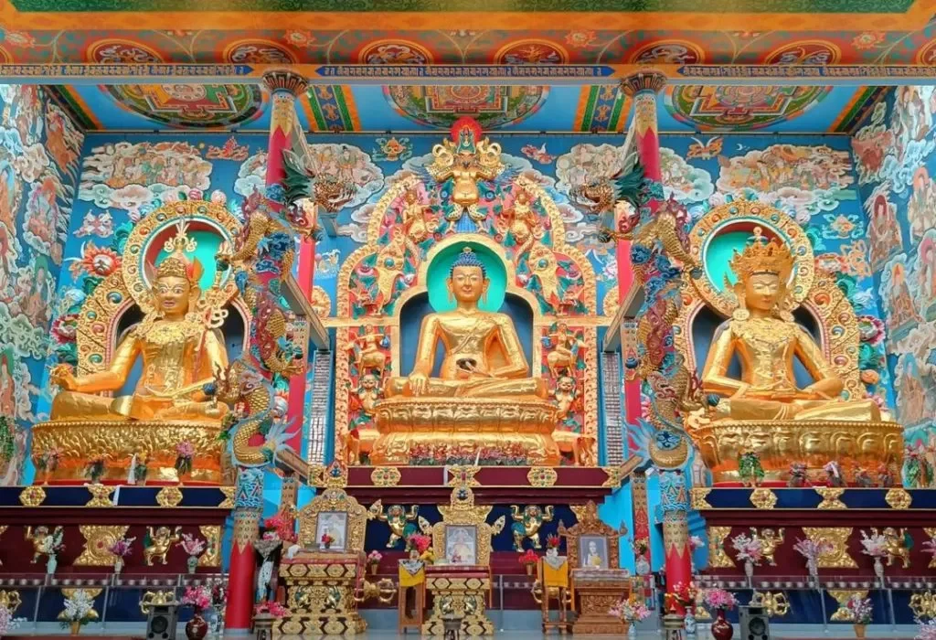 Namdroling Monastery Golden Temple interior. Coorg, Karnataka.